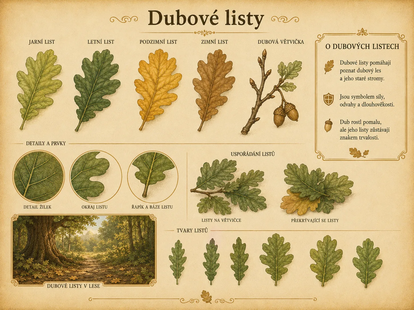 Dubové listy v proměnách ročních období.