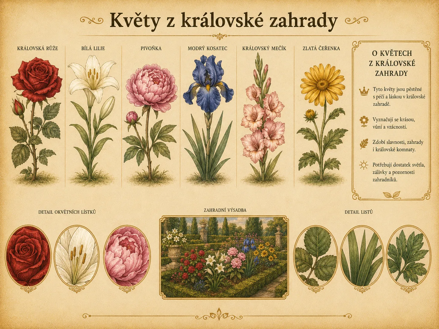 Květy z královské zahrady v pohádkové atmosféře.